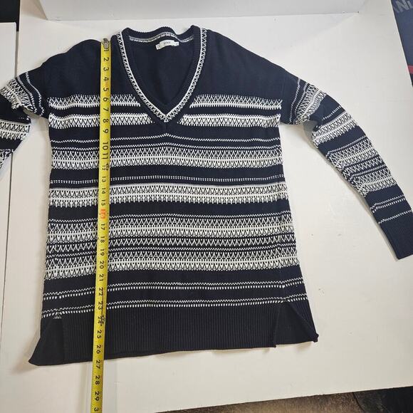 Vince Textured-Stitch Long-Sleeve Sweater Tunic Black/Off White XS - Picture 7 of 7